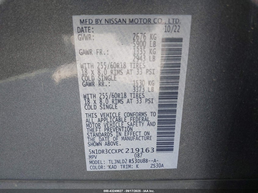 2023 NISSAN PATHFINDER SL 4WD - 5N1DR3CCXPC219163