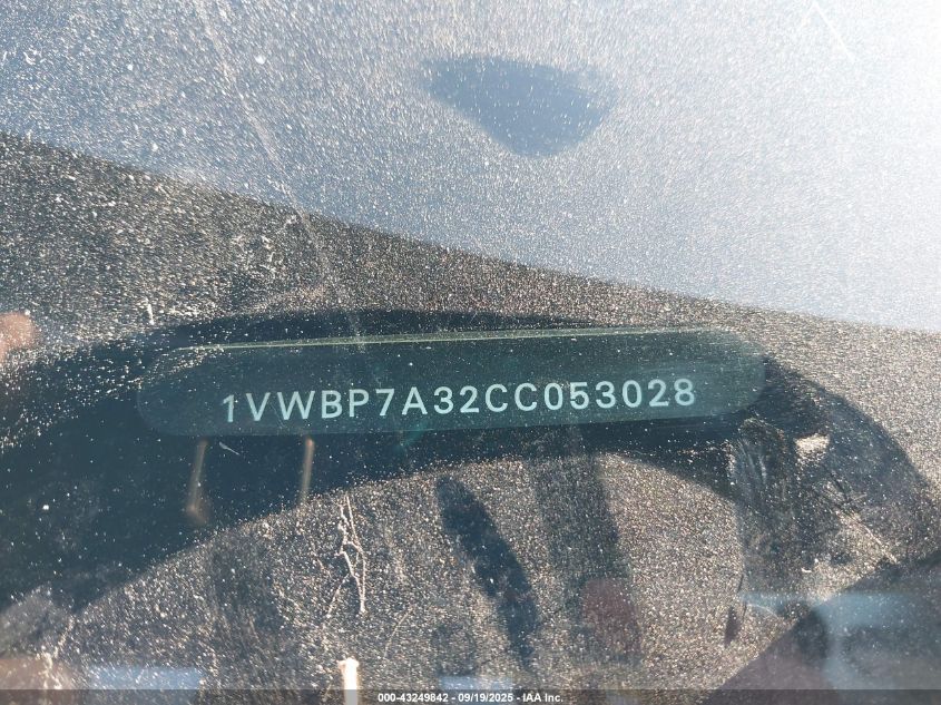 2012 Volkswagen Passat 2.5L Se VIN: 1VWBP7A32CC053028 Lot: 43249842