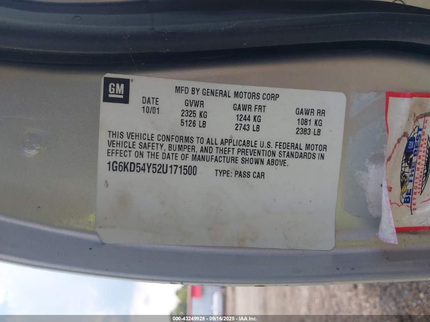 2002 Cadillac Deville Standard VIN: 1G6KD54Y52U171500 Lot: 43249928