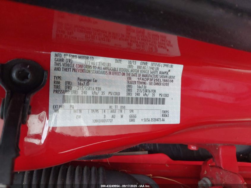 2014 Ford Focus Se VIN: 1FADP3F25EL188338 Lot: 43249954