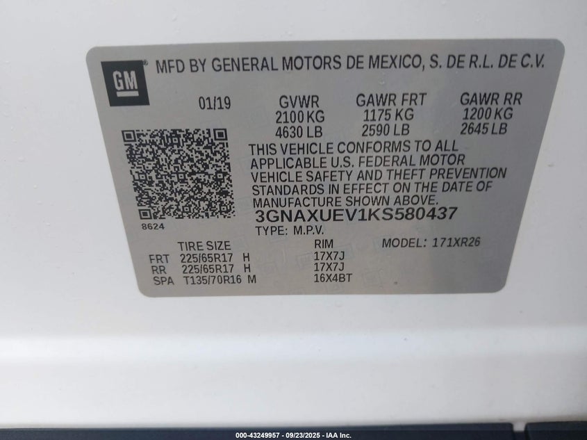 2019 CHEVROLET EQUINOX LT - 3GNAXUEV1KS580437