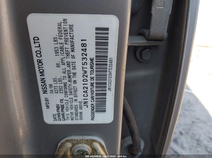 1998 Nissan Maxima Gle/Gxe/Se VIN: JN1CA21D2WT532481 Lot: 43250015