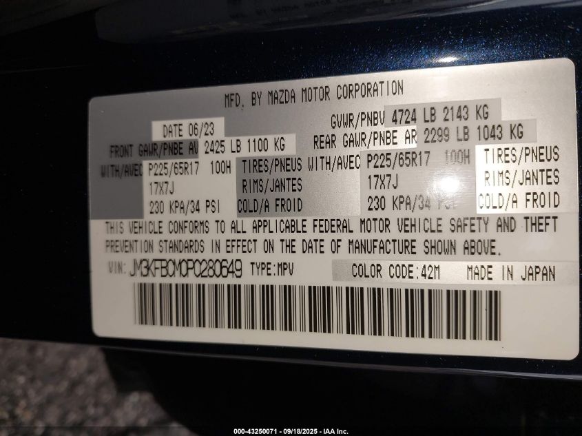 2023 Mazda Cx-5 2.5 S Preferred VIN: JM3KFBCM0P0280649 Lot: 43250071