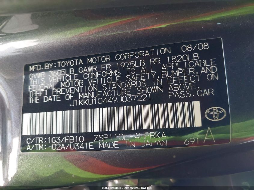 2009 Scion Xd VIN: JTKKU10449J037221 Lot: 43250098