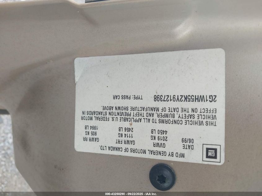 2000 Chevrolet Impala Ls VIN: 2G1WH55K2Y9127398 Lot: 43250290