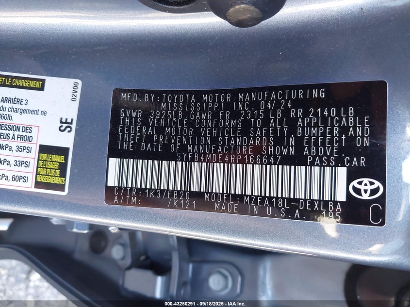 2024 TOYOTA COROLLA LE - 5YFB4MDE4RP166647