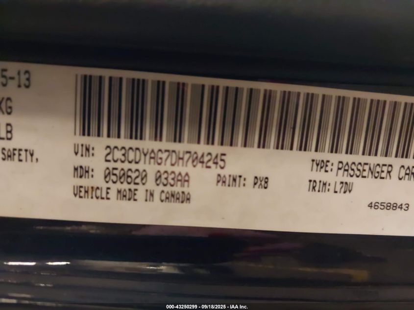 2013 Dodge Challenger Sxt VIN: 2C3CDYAG7DH704245 Lot: 43250299