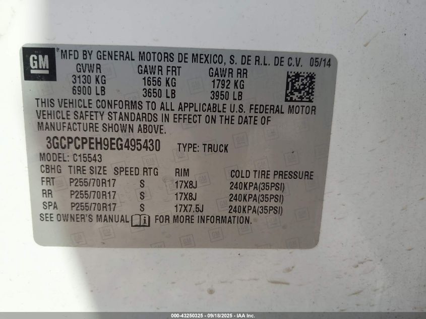 2014 Chevrolet Silverado 1500 Work Truck 2Wt VIN: 3GCPCPEH9EG495430 Lot: 43250325