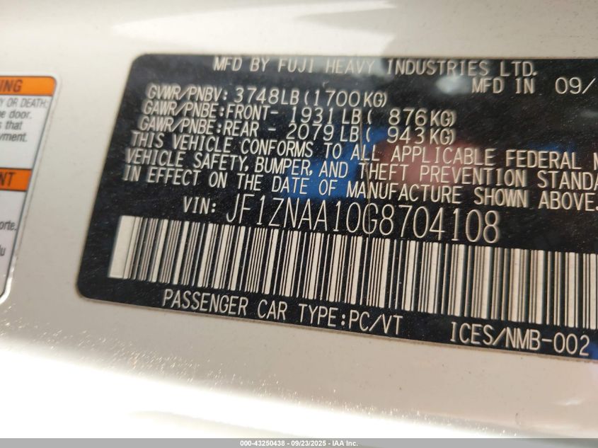 2016 Scion Fr-S VIN: JF1ZNAA10G8704108 Lot: 43250438