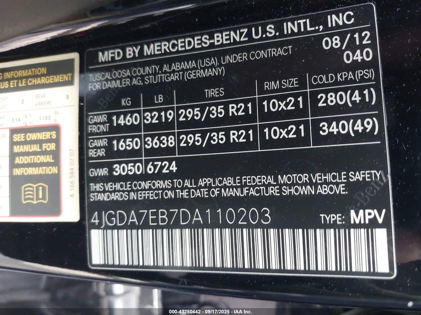 2013 MERCEDES-BENZ ML 63 AMG 4MATIC 4JGDA7EB7DA110203