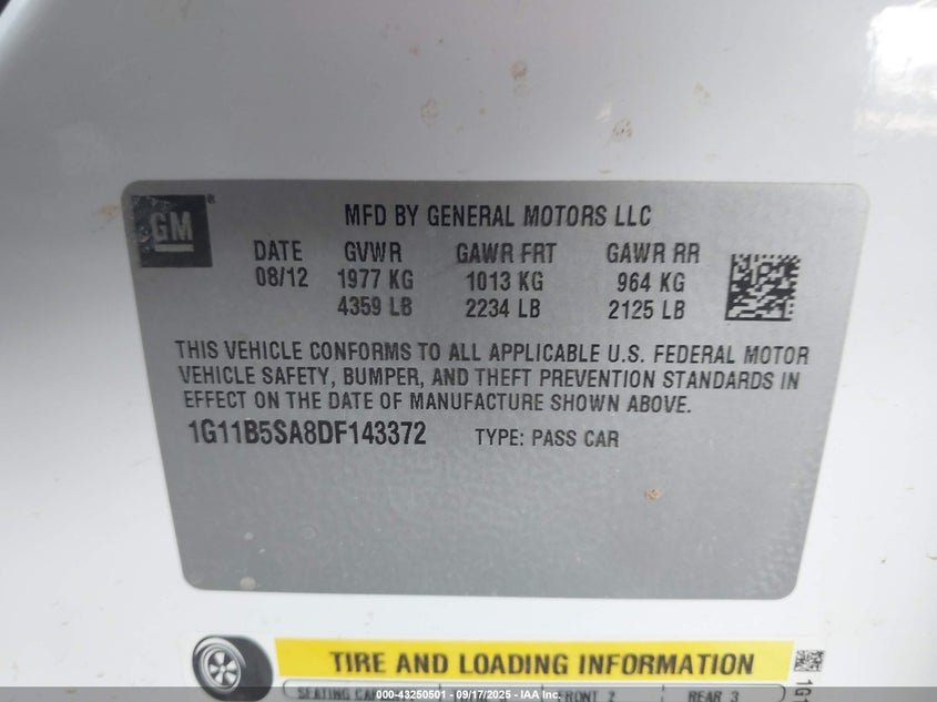 2013 CHEVROLET MALIBU 1LS - 1G11B5SA8DF143372