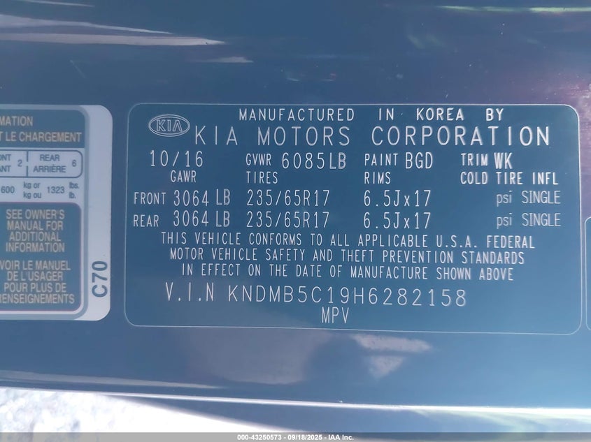 2017 KIA SEDONA LX KNDMB5C19H6282158