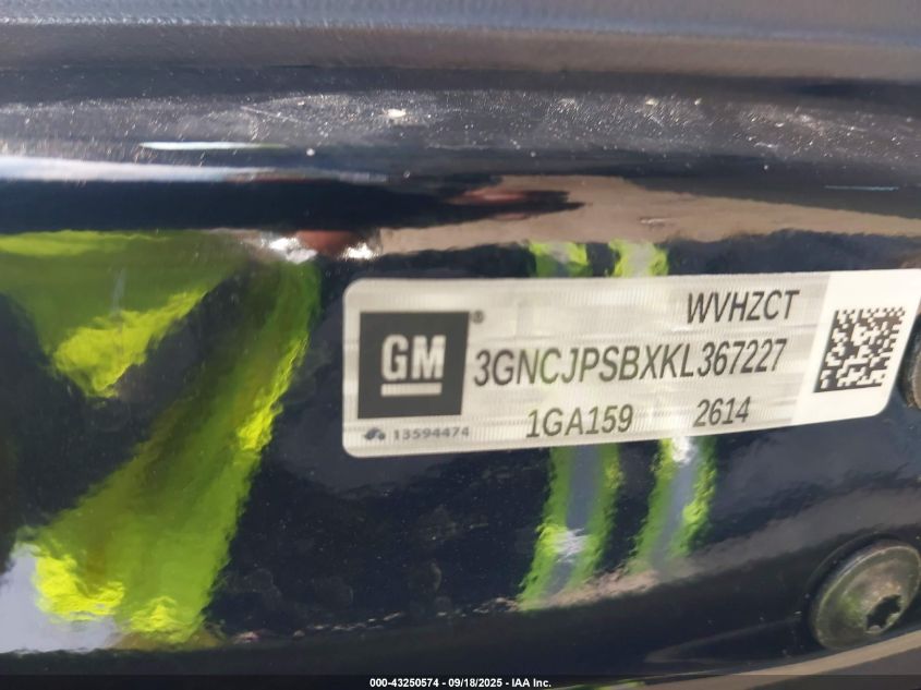 2019 Chevrolet Trax Lt VIN: 3GNCJPSBXKL367227 Lot: 43250574