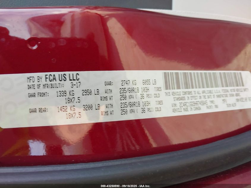 2017 Chrysler Pacifica Limited VIN: 2C4RC1GG9HR745645 Lot: 43250590