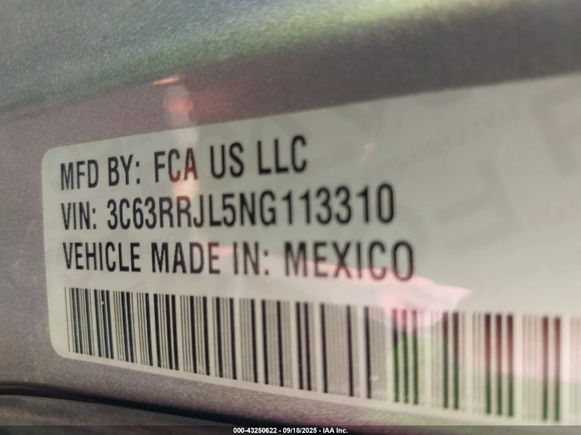 2022 Ram 3500 Laramie 4X4 8' Box VIN: 3C63RRJL5NG113310 Lot: 43250622