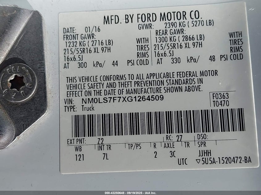 2016 FORD TRANSIT CONNECT XLT NM0LS7F7XG1264509