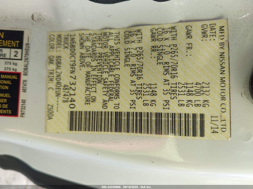 2015 NISSAN FRONTIER SV-I4 - 1N6BD0CT9FN732140