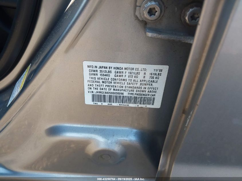 2009 Honda Fit VIN: JHMGE88259S030096 Lot: 43250764