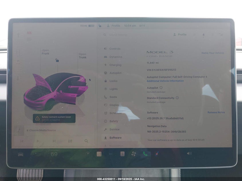 2025 Tesla Model 3 Long Range Rear-Wheel Drive VIN: 5YJ3E1EA1SF916213 Lot: 43250811