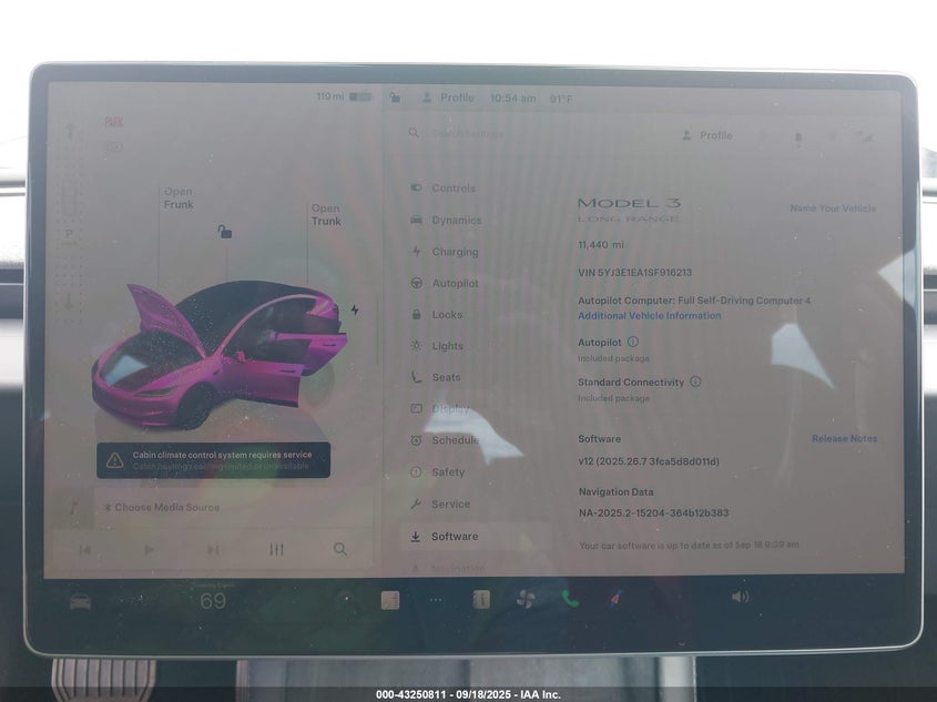 2025 Tesla Model 3 Long Range Rear-Wheel Drive VIN: 5YJ3E1EA1SF916213 Lot: 43250811