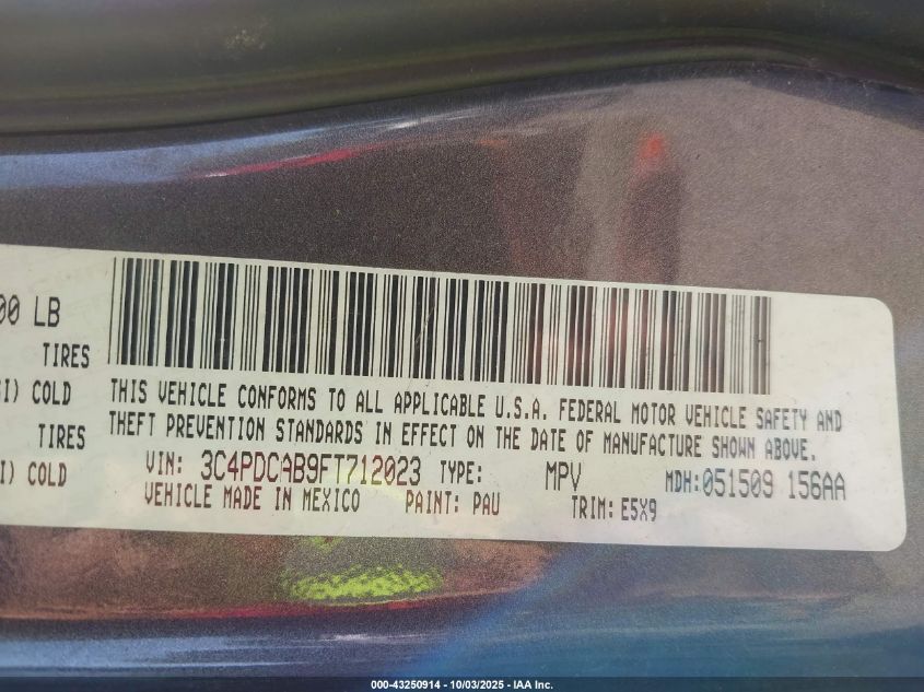 2015 Dodge Journey American Value Pkg VIN: 3C4PDCAB9FT712023 Lot: 43250914