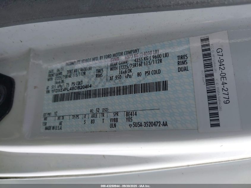 2011 Ford E-450 Cutaway VIN: 1FDXE4FL4BDB20464 Lot: 43250944