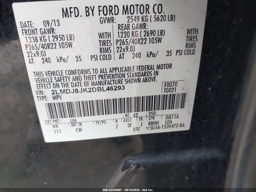 2013 LINCOLN MKX - 2LMDJ8JK2DBL46293