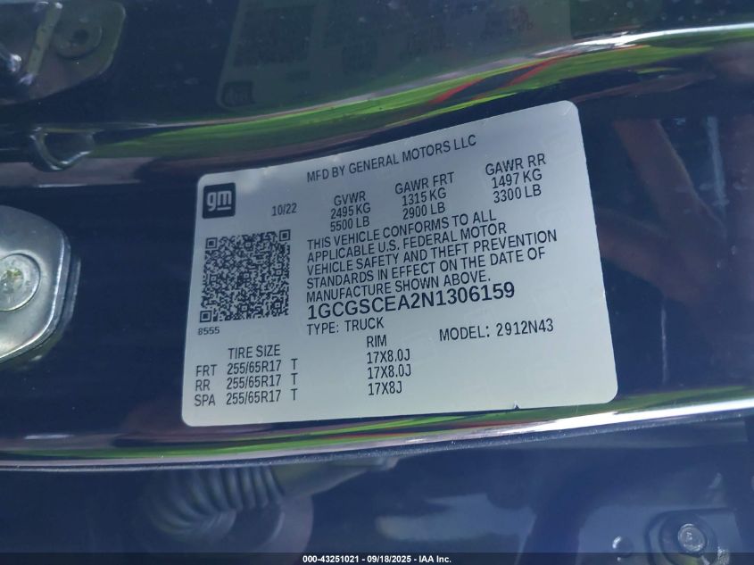 2022 Chevrolet Colorado 2Wd Short Box Lt VIN: 1GCGSCEA2N1306159 Lot: 43251021
