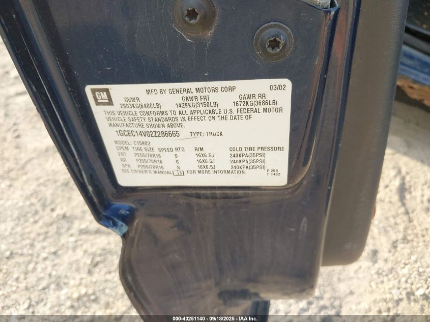 2002 Chevrolet Silverado 1500 VIN: 1GCEC14V02Z286665 Lot: 43251140