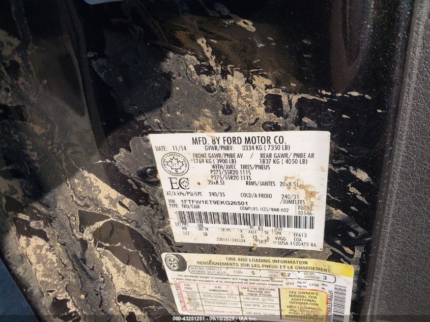 2014 Ford F-150 Fx4 VIN: 1FTFW1ET9EKG26501 Lot: 43251251