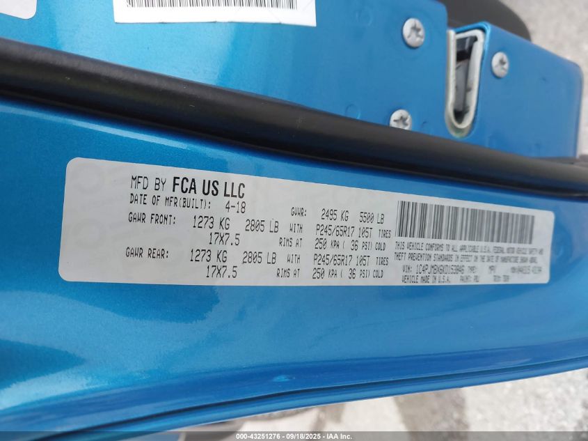 2019 Jeep Cherokee Trailhawk 4X4 VIN: 1C4PJMBX6KD153846 Lot: 43251276