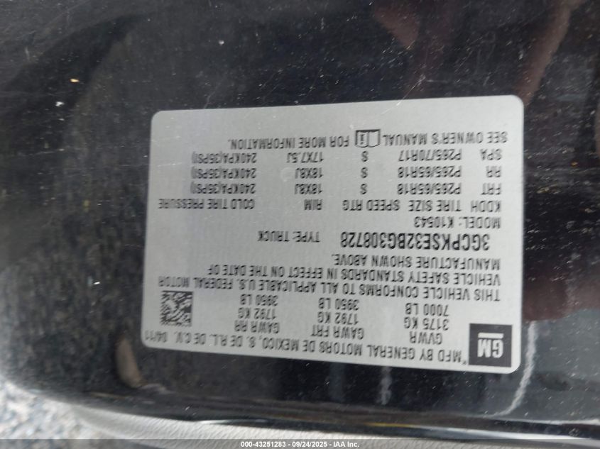 2011 Chevrolet Silverado 1500 Lt VIN: 3GCPKSE32BG308728 Lot: 43251283