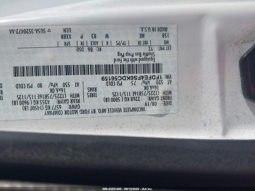 2019 Ford Econoline VIN: 1FDFE4FS6KDC56159 Lot: 43251400