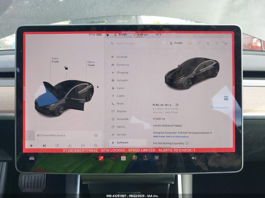 2018 Tesla Model 3 Long Range/Performance VIN: 5YJ3E1EB6JF179842 Lot: 43251507