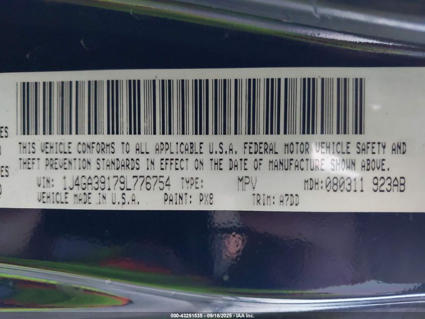 2009 Jeep Wrangler Unlimited X VIN: 1J4GA39179L776754 Lot: 43251535