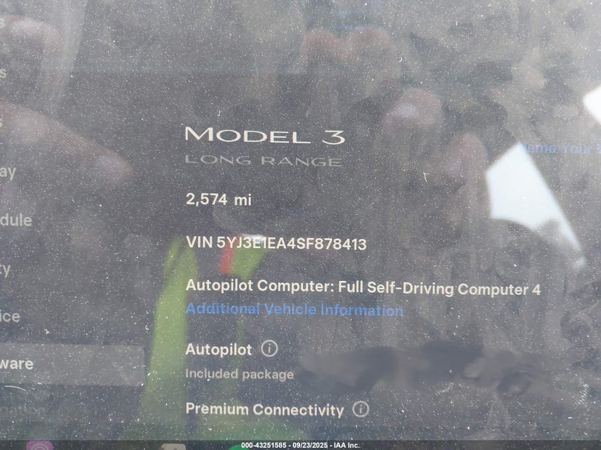 2025 Tesla Model 3 Long Range Rear-Wheel Drive VIN: 5YJ3E1EA4SF878413 Lot: 43251585