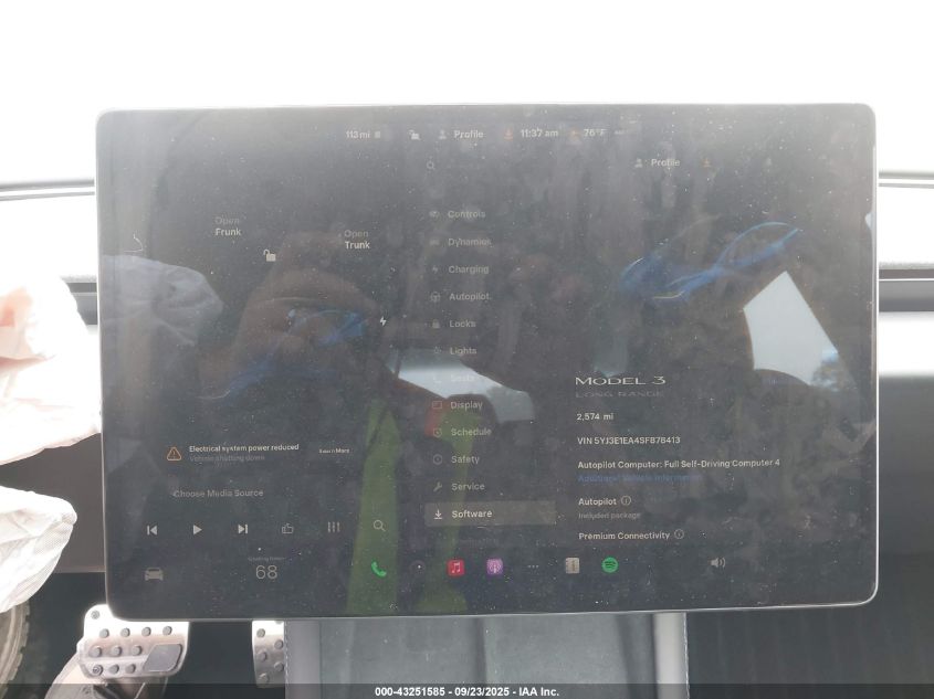 2025 Tesla Model 3 Long Range Rear-Wheel Drive VIN: 5YJ3E1EA4SF878413 Lot: 43251585