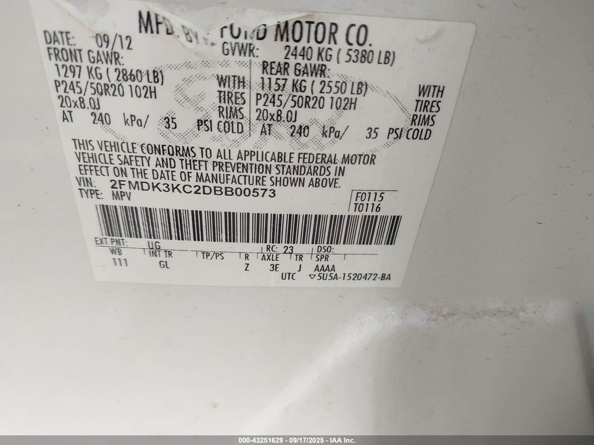 2013 FORD EDGE LIMITED - 2FMDK3KC2DBB00573