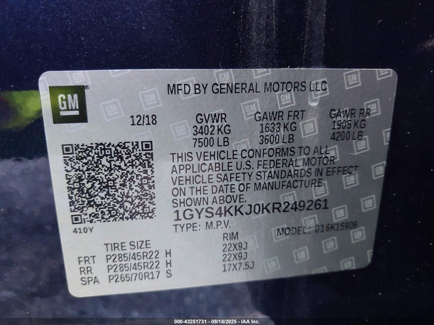 2019 CADILLAC ESCALADE ESV PLATINUM - 1GYS4KKJ0KR249261