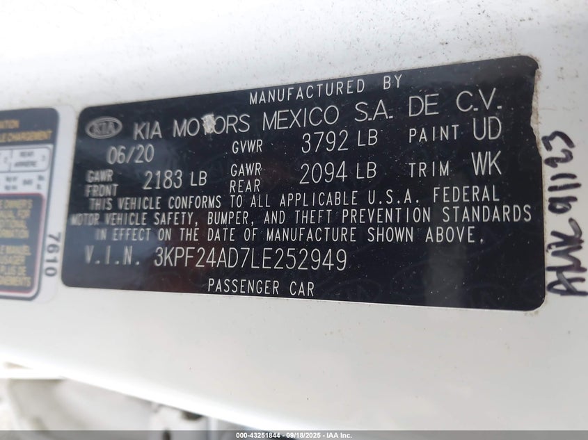 2020 KIA FORTE LXS - 3KPF24AD7LE252949