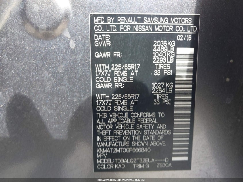 2016 NISSAN ROGUE SV - KNMAT2MT0GP666840