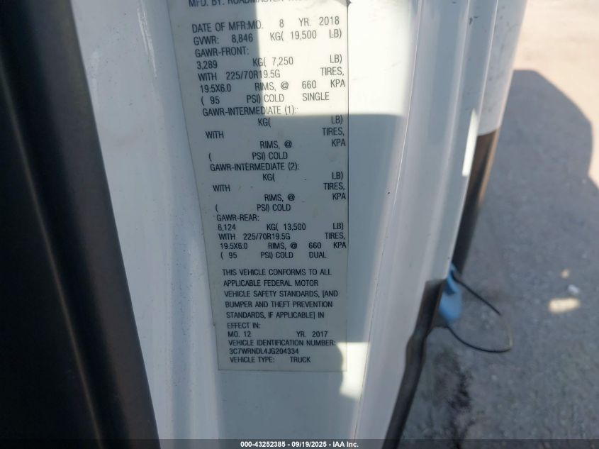2018 Ram 5500 Chassis Tradesman/Slt VIN: 3C7WRNDL4JG204334 Lot: 43252385