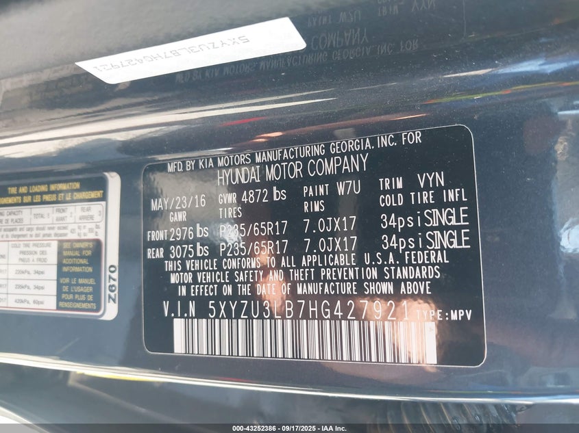 2017 HYUNDAI SANTA FE SPORT 2.4L - 5XYZU3LB7HG427921