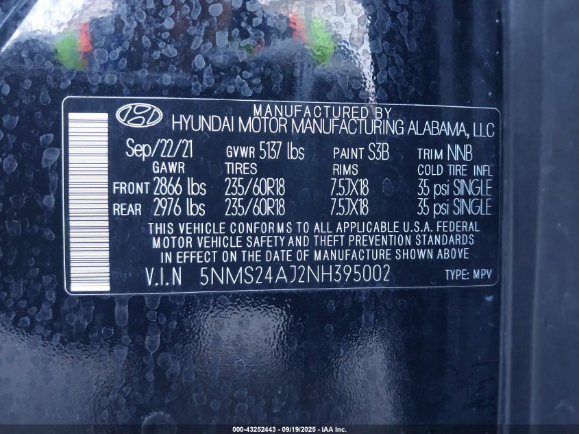 2022 HYUNDAI SANTA FE SEL - 5NMS24AJ2NH395002