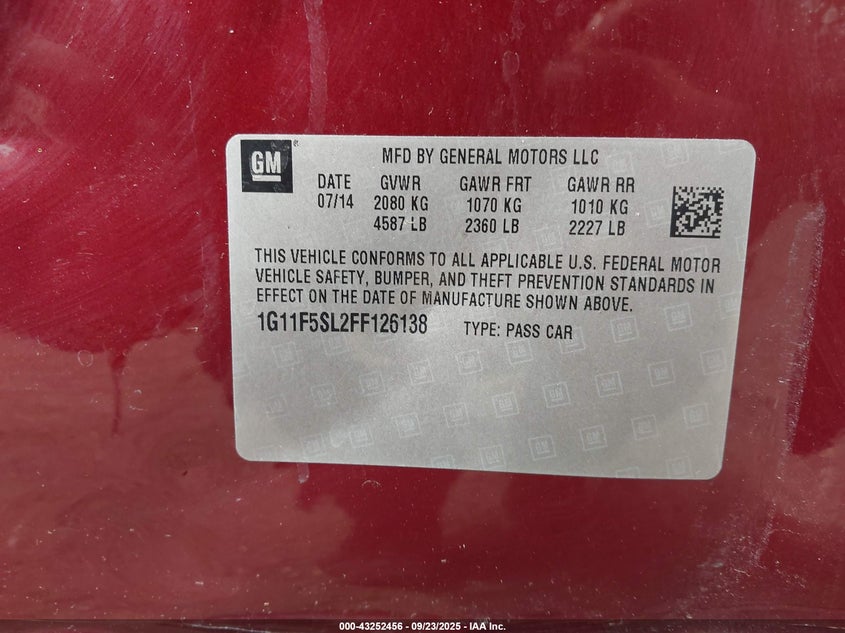 2015 CHEVROLET MALIBU 1LZ - 1G11F5SL2FF126138