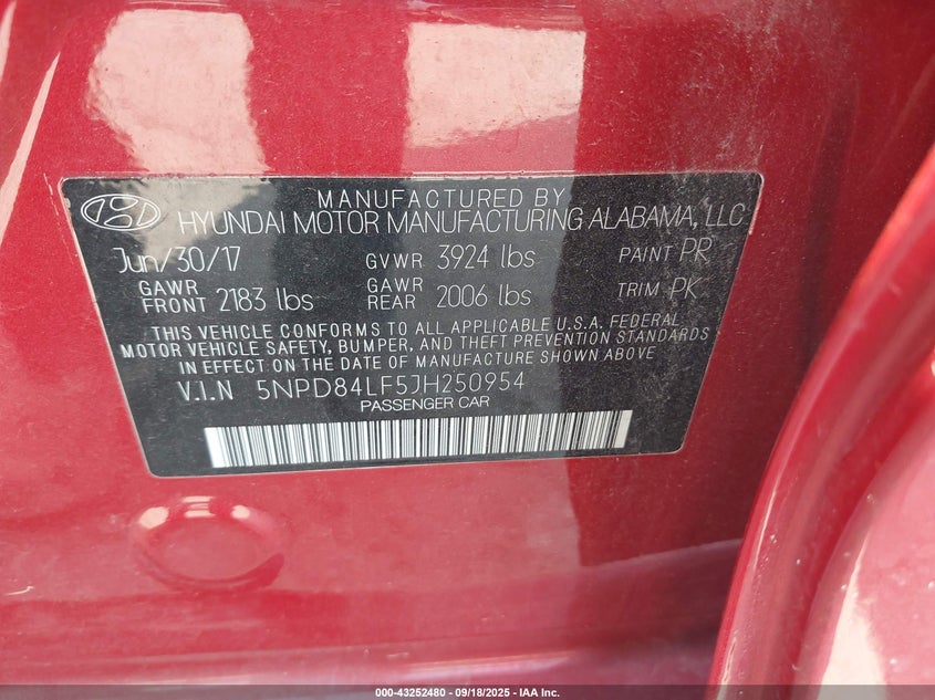 2018 HYUNDAI ELANTRA SEL 5NPD84LF5JH250954