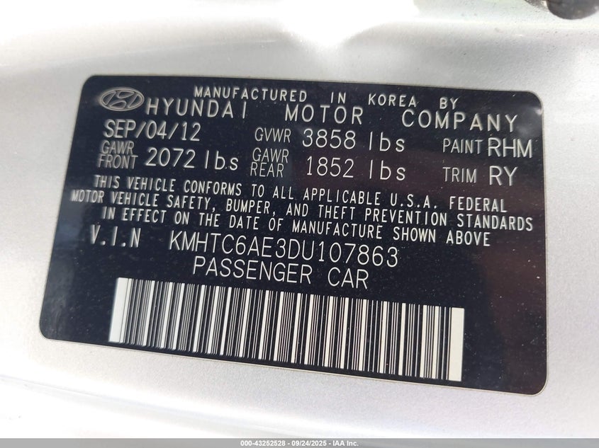 2013 HYUNDAI VELOSTER TURBO W/BLUE - KMHTC6AE3DU107863