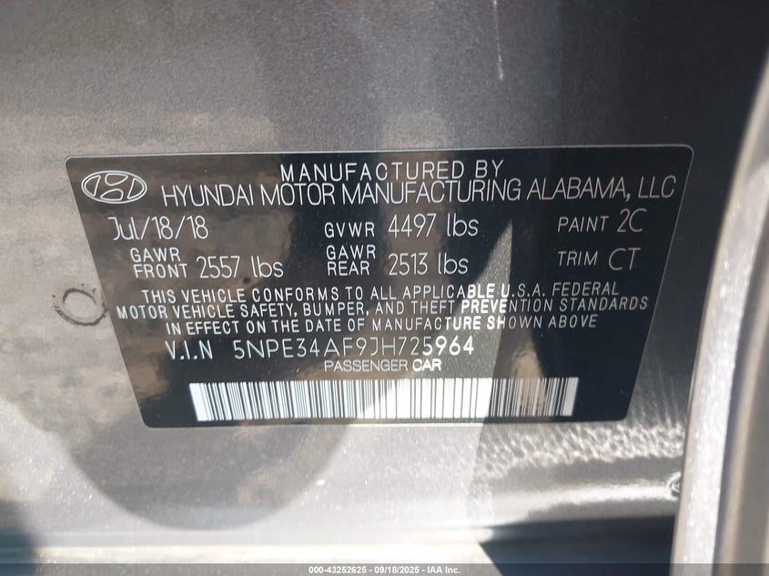 2018 HYUNDAI SONATA SEL+ 5NPE34AF9JH725964