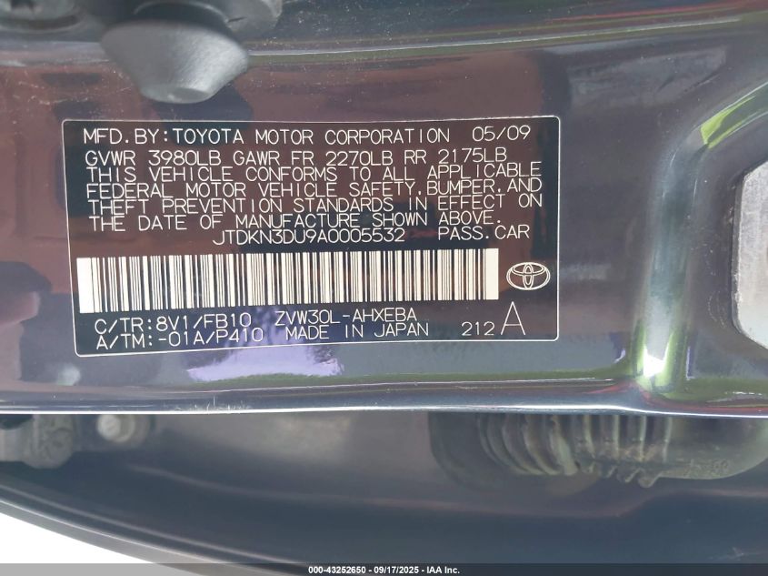 2010 Toyota Prius Ii VIN: JTDKN3DU9A0005532 Lot: 43252650