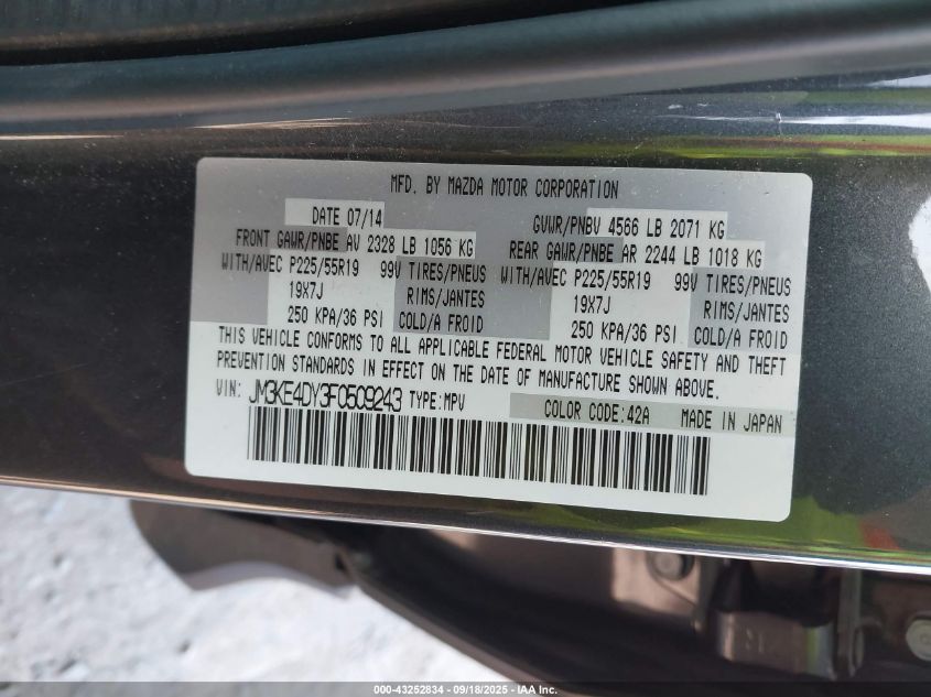 2015 Mazda Cx-5 Grand Touring VIN: JM3KE4DY3F0509243 Lot: 43252834